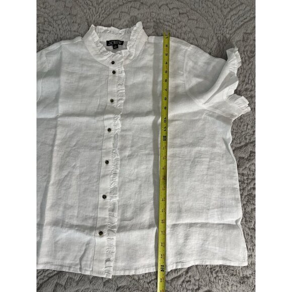 J. Crew White Ruffle Trim Button Up Shirt In 100 % Linen Size 2X New Collared - Picture 6 of 6